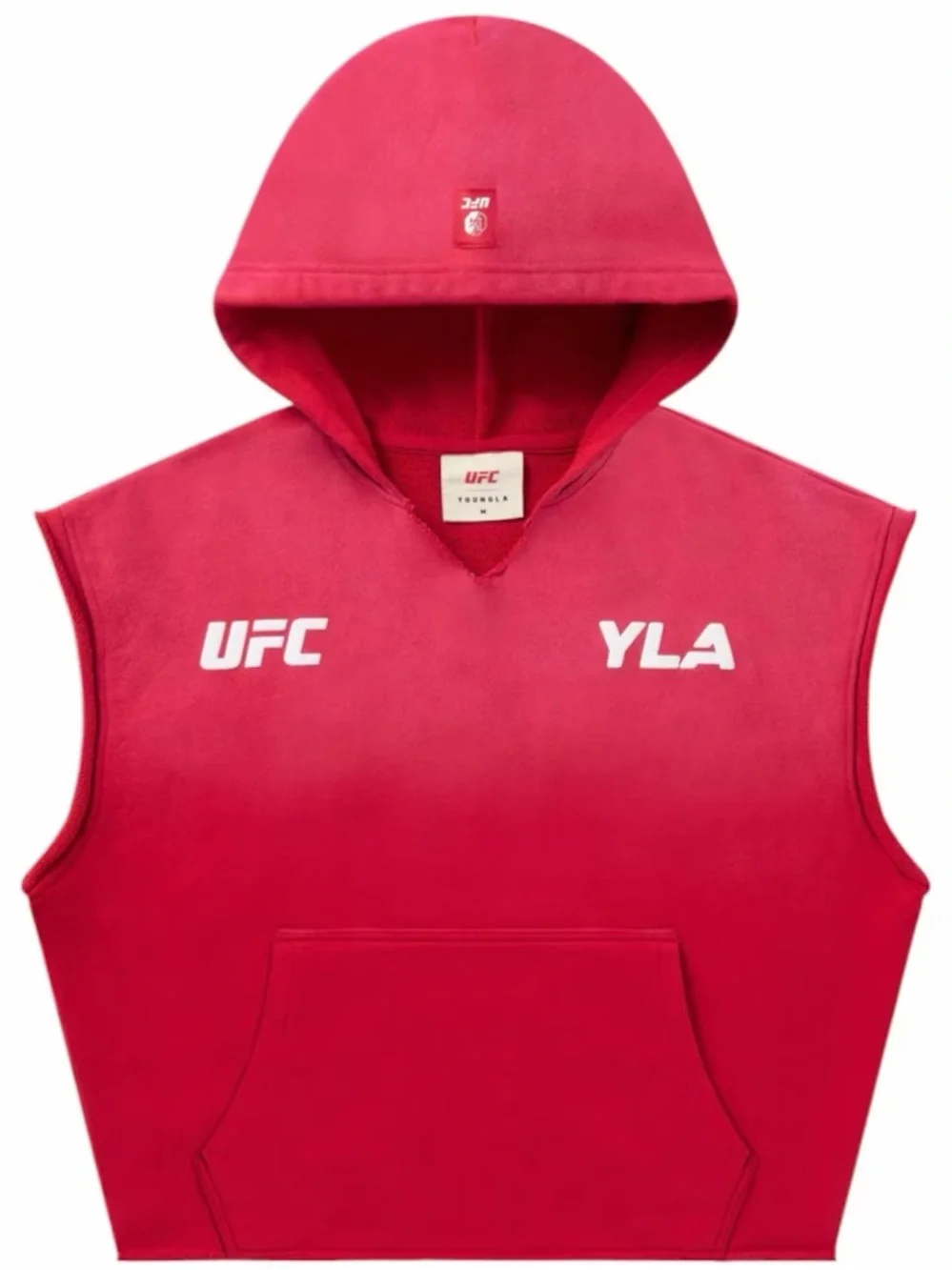 UFC x YOUNGLA Sleeveless Cropped Hoodie in Bright Red - Picture 3 of 3